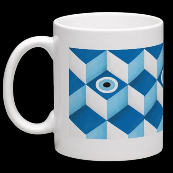 COFFEE MUG NEW EVIL EYE GREEK GREECE  11 oz KITCHEN CUPS COCOA GOOD LUCK - Picture 2 of 3